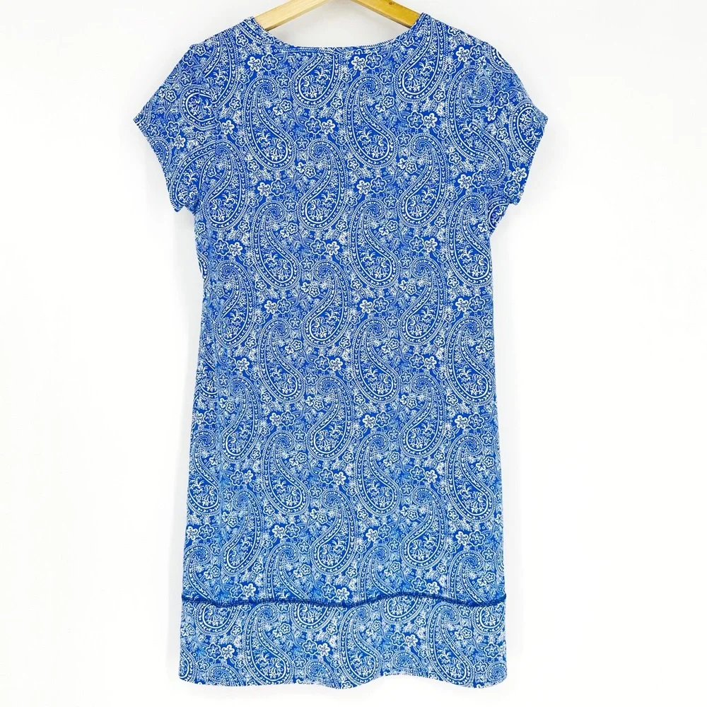 Lands' End Blue White Paisley Crew Neck Dress S - Picture 2 of 6